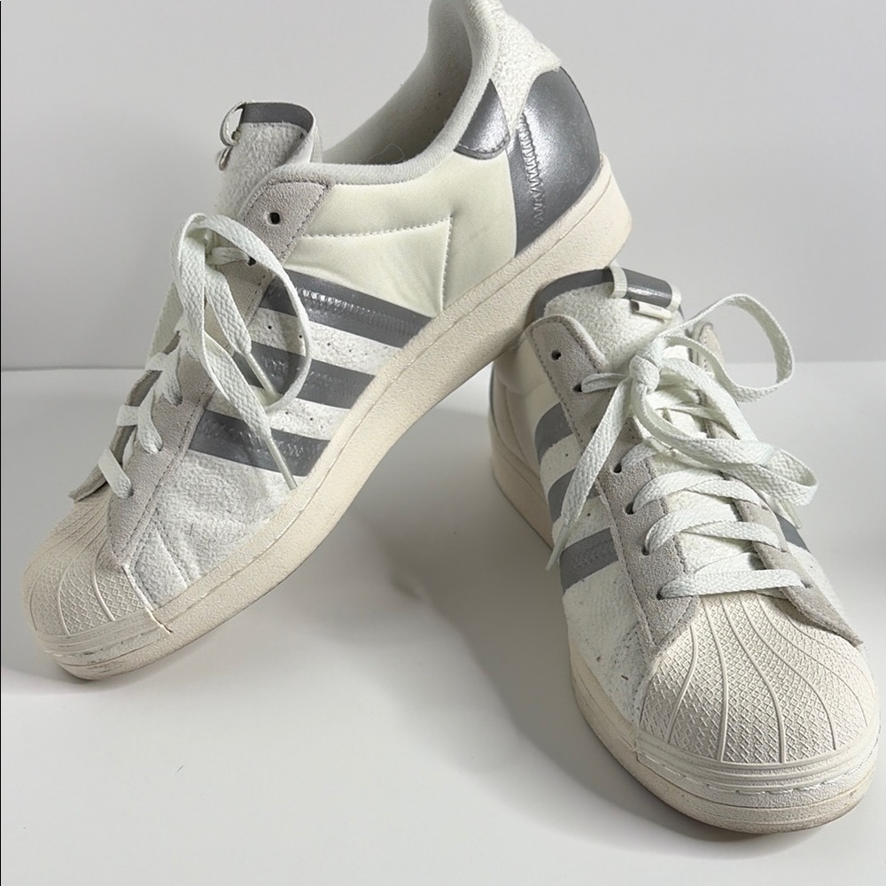 adidas White and Silver Retro Superstar Shell-Toe Sneakers GY0988